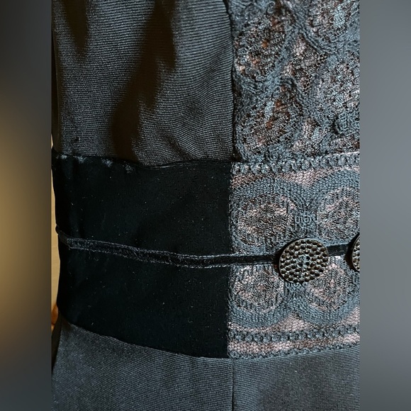 KAY UNGER Black Lace Overlay Bodice V-Neck Knee Length Cocktail Dress Women's 10 - Picture 5 of 9